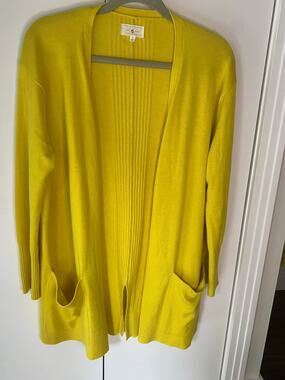 Lou & Grey Long Line Open Front Cardigan Yellow Sz S